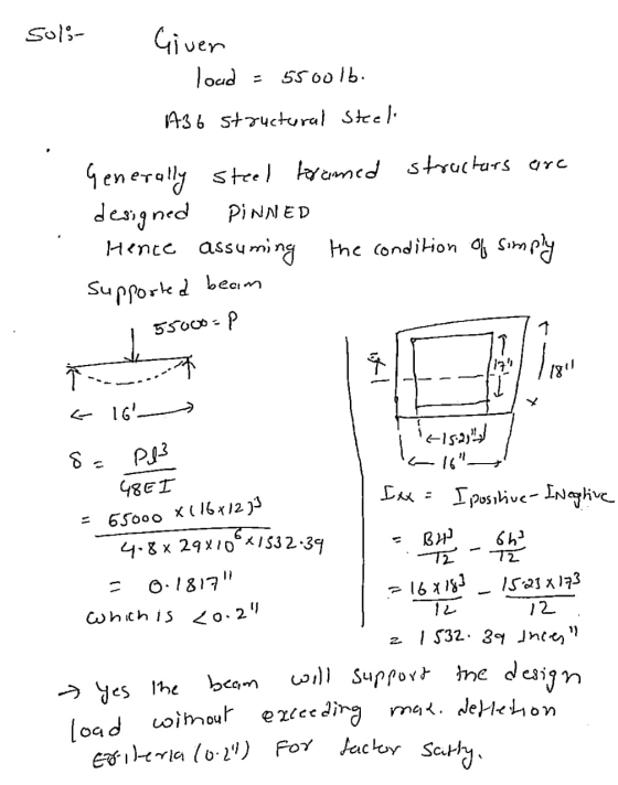 Soli- 5500lb. Giver load A36 strucural Steel Generally steel framed structors are designed PINNED Hente assuming the conditio