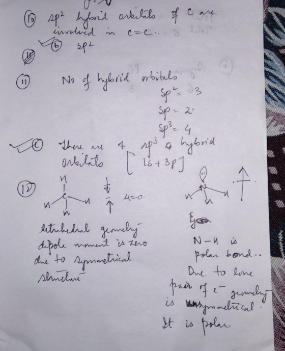16 sp2 hybrid erkilels of Care involved in c=c. I was 4 No of hylorid erbitals sp=2 Sp34 sp² a bybrid There are 4 orbilnts [