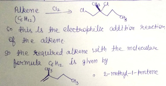 Alkene Clasa (C6H12) So this is the electrophilic addition reaction of the alkene So the required alkene with the molecular f