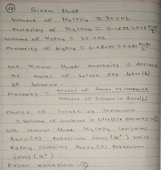 Given Ahat Z 30.0 ML 120T04 NoluMe Melarity 25.0ML Volume f Celarity of K3r04 Molaxity is decined hat 1Know ue pex Solule as