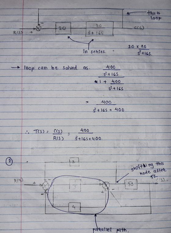 this is loop 20 20 ees) RIS R in series. 20 x 20 sl +165. - loop can be solved as. 400 s² + 165 All + 400 s² + 165 400 S+165