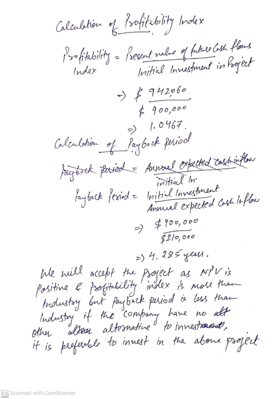 Calculation of Profitability Index Profitability – besent malus of futuro Cosh flows Initial Investment in Roject - $942060 I