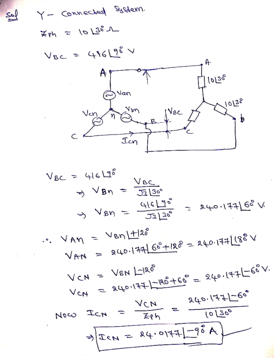 sel Y- connected System Zph = 10 Lin VBC = 496 Liv Apron 41104300 o van A 10132 ch ich VBC VBN = J3 200 VBC = 416 498 = Von =