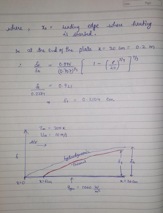 Date : Page: where 2 heading edge where edge where heating is started 0.2 m at the end of the plate uz 20 cm = 13 St Sn 0.976