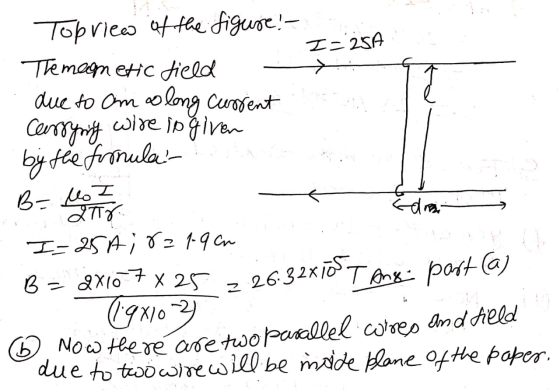 Topriew of the figure!- I-25A Themeonetic field due to am along Current Carsyning wire is given by the formulai B= Mo I Edres