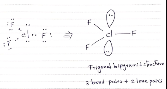 => c- F ...... .... Trigonal bipyramid structure 3 bond pairs + a lone pairs