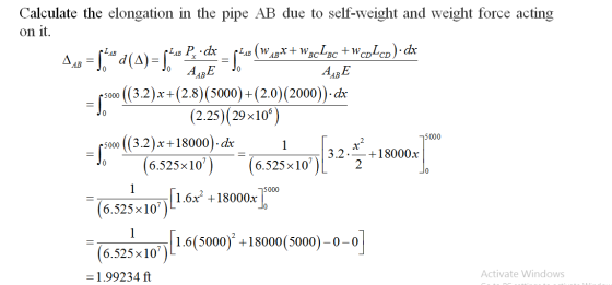 Calculate the elongation in the pipe AB due to self-weight and weight force acting on it. 44B Jo 41°) Jo ARETO AB=P** d (A) =