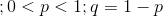:0 <p< 1;q = 1 — р