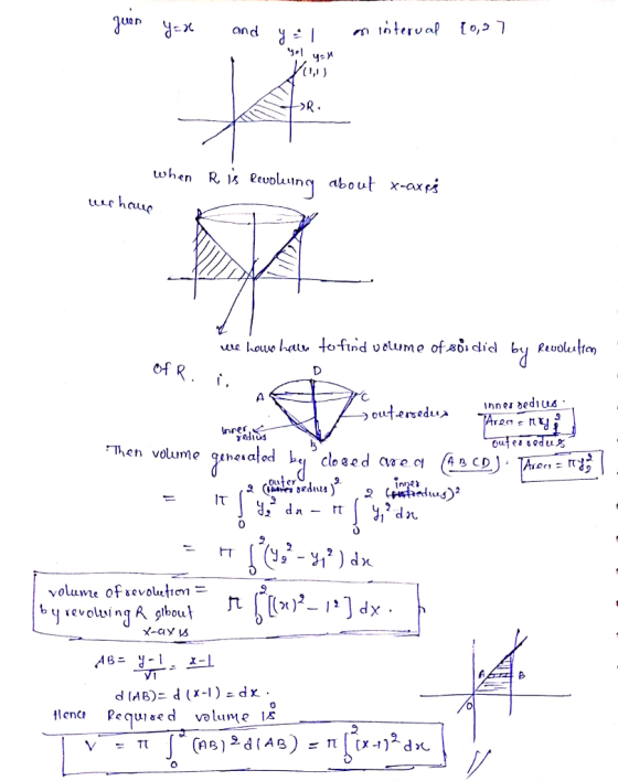 geen y=x and yel an interval [0,27 yoluk iy=0 when R is levoleuing about x-axçs we have were lows have to find volume of Bord