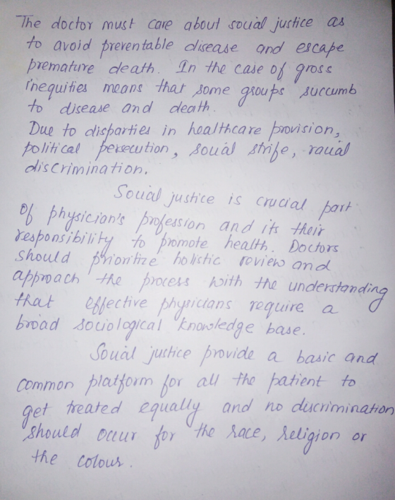 The doctor must Care about soual juchice as to avoid preren table dlisease ond escape bremafine death In the case of grosc In