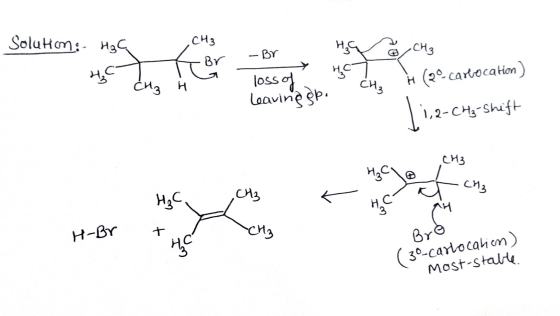 SoluHon: HgG снз - BY CHз BY loss of Loaving gp Сиз н H (20cartocation) сиy .2-CHShift сиз Hgс Hас CM3 HC H-Br Bre (30-cartoc