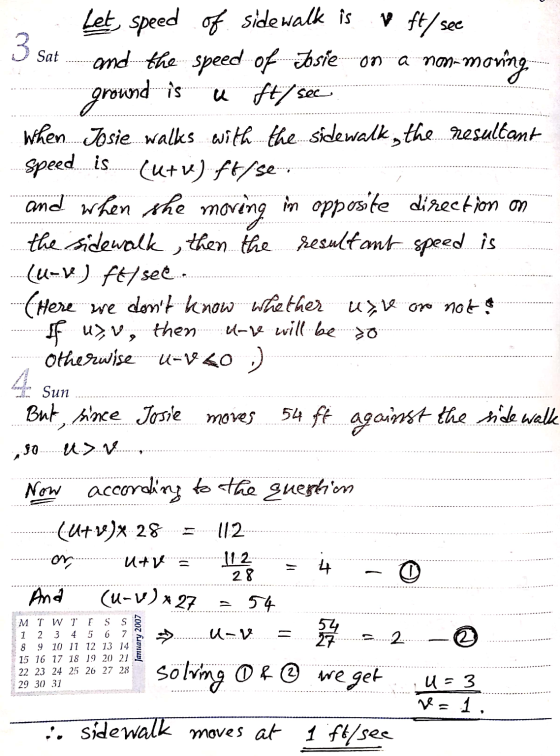 v ft/ see 3 sat ground is Speed is. Let, speed of sidewalk is and the speed of Josie on a nonna on-moning u ft/sec when..Josi