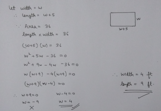 ut width ungth= .. W Axaa= 36 w+5 width= 3 Lempth Cw+5) (w) 36 2 36 wt 9w .4w 36o width 4 t -4(w+9) 0 (w+9) W wt9(w-4) lmpth
