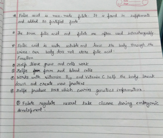 Date Page # Folic acid and added It is man-made folate. to fortified foods. is found in supplements The term folic acid and f
