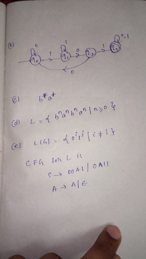 oa 6 ak (d) (= & branbhan Inso? (es &ca) - 200 liti} CFG for L is s 00Allo All A - ALE