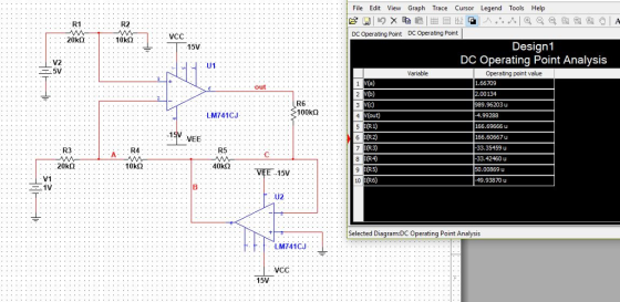 File Edit View Graph Trace Cursor Legend Tools Help R1 R2 vcC DC Operating Point DC Operating Point 20kQ Design1 DC Operatin