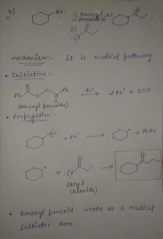 4) 2) : CP ·Initiation : Ph Benzo Propagation BY: (ac chloride) Benzo ye ben oxid wort、gas atladicop initiator here.