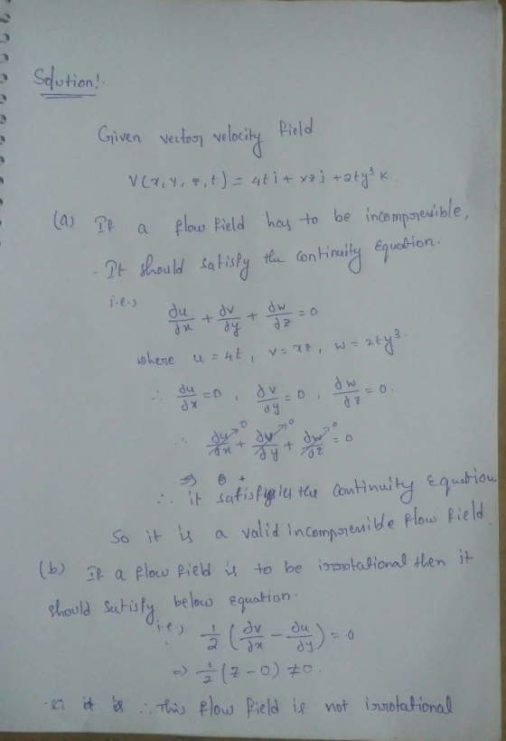 Slution Given vector velocity pield R a flouupield has to be incomp end,ble, on Fince i e-) t Safis ntinu belouw e 히2-0)