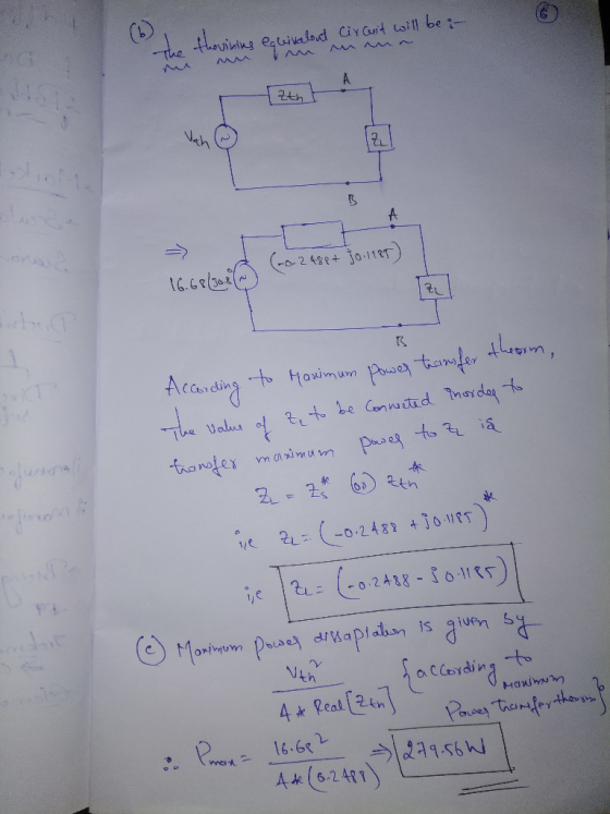 the thovining erivalent Circuid will be in The 4 ztnt Jo.1185 (-o. 2488+ 16.68/302 According to Manimum power transfer athroo
