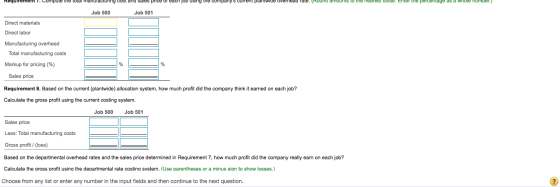 Requirement 1. Compute the total manufacturing cost and sales price current plantwide Enter the percentage as a whole num Job