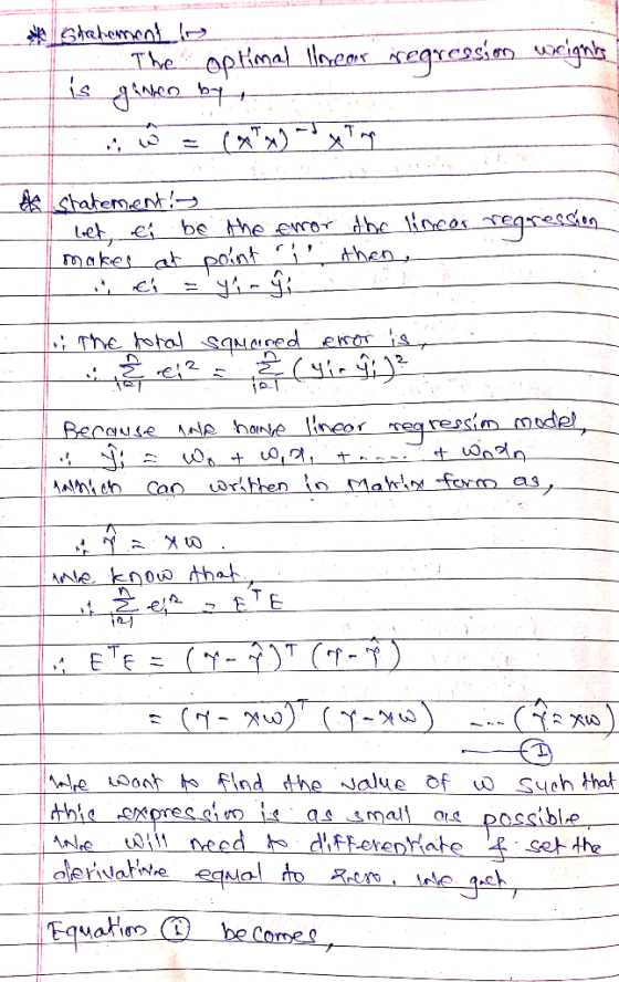 estabancok The optimal Homear regress.com weights is a no b — I .; W = (x ) -s y Ting the statement! I loet, ei be the error