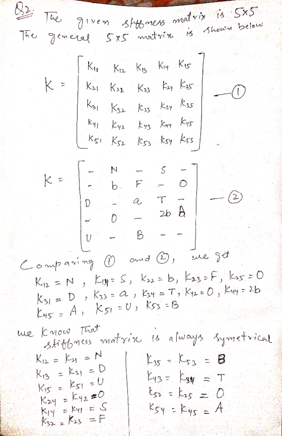 & The riven stiffness matrix is 5x5. general 5x5 matrin is shown below to The given stiffness m general 5x5 matri [ Kil Kiz K
