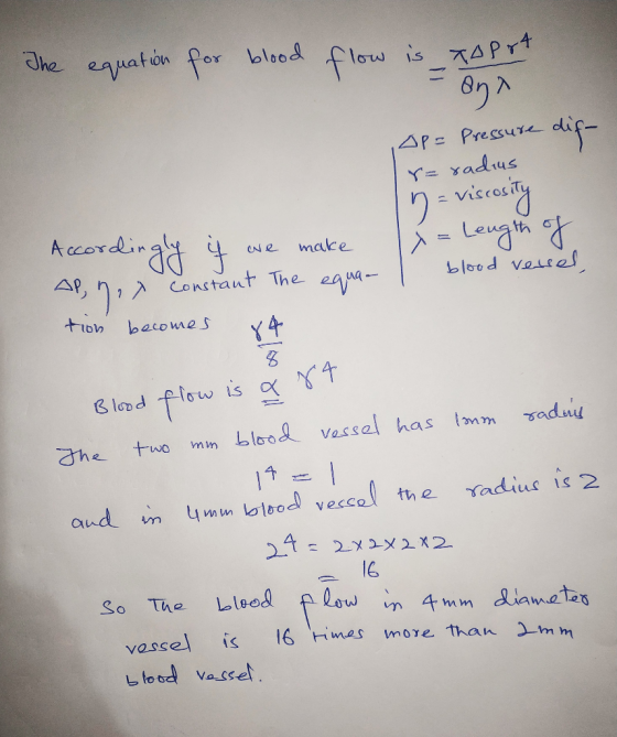 entua fan for blood flow is 70pr4 P Pressure dig re radus Viscos iT Accordli AY ) , Constant The egya4- +ton Ne make 2xyx So