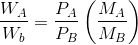 \frac{W_{A}}{W_{b}}= \frac{P_{A}}{P_{B}}\left ( \frac{M_{A}}{M_{B}} \right )