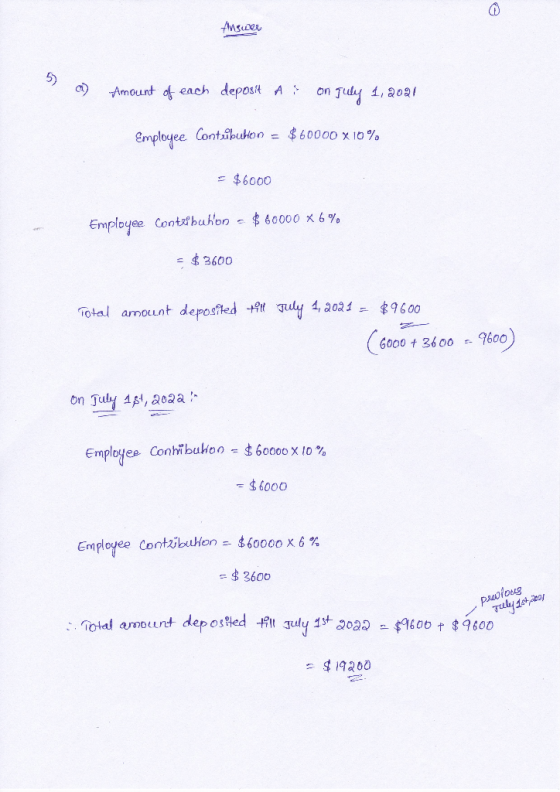 α) vAmountof each deposit A on Tul 4,202/ employee Contaolouhon= $ 60000 X 0% $6000 3600 $9600 6000 t 3600 t-9600 Total amoun