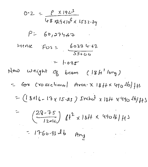 0.2 - ľ x 1923 4.8x294108 x 1532.39 P= 60,274.67 Henca fos = 60274.67 55606 How 1095 weight of beam (18H long) for crosselio