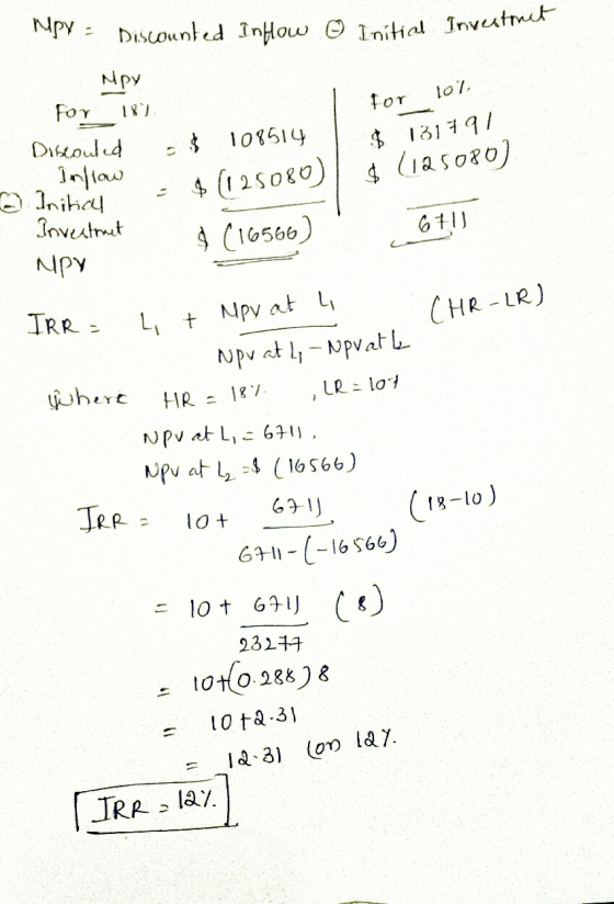 Mpy = Discounted Inflow ☺ Initial Inver for 10% & 108514 & 131791 Mpy For 187 Discouled Inflow Initial Invertrat уру 1125080