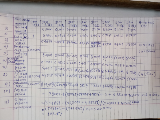 (92 2) Benefits Discount facto (wild present Value 76120 5 Discoursest facie sent ost Berhe year yearl year I year 1 Year 1 y