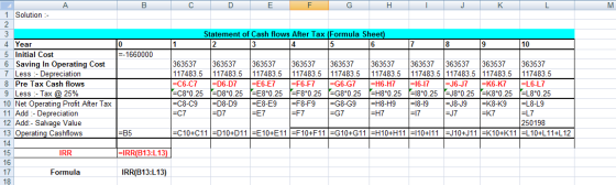 в C D E F G H J K M Statement of Cash flows After Tax (Formula Sheet) 12 13 4 15 16 11 7 18 19 10 0 =-1660000 A 1 Solution :-