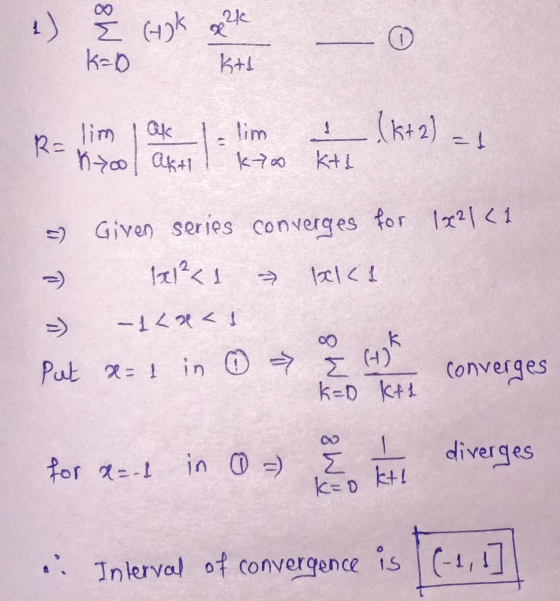 KAD Kti o R- lim jak 1= lim -koo antil kyo Kil (k+ 2) = 1 1x2121 - - - Put Given series converges for bel²<1 » belca -I<3<! x