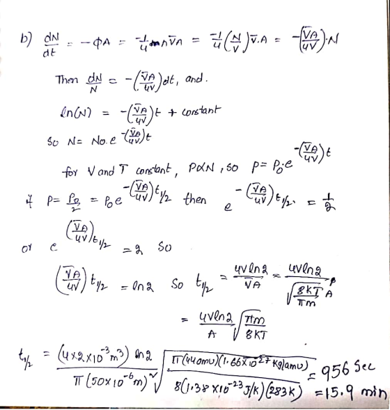 VA b) dN dt -PA , and Then d + onstant So N No.e VA foy Vand T constont, PdN ,50 PPe VA -CR)Ethen VA So uvena A ty na So t VA