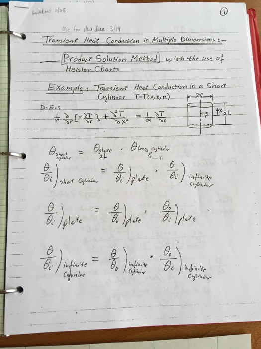 ransient Heit Condudtten in Mulsple Dimensiens Prodet Solutien Methedl with the use of Heisler Charts Example Transiest Heat