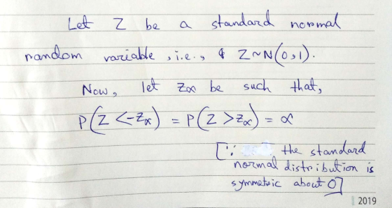 a standard normal و 0 Let Z be random variable , len & Z~N(0,1). Now , let za be such that, P (2 <-2x) = P(Z >=) - U the stan