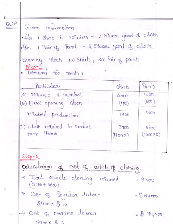 a39 Given information l. for I shirt it requires 3 Stuare yard of cloth for 1 Pair 1 Pair of Pant a square yoord of cloth Ope