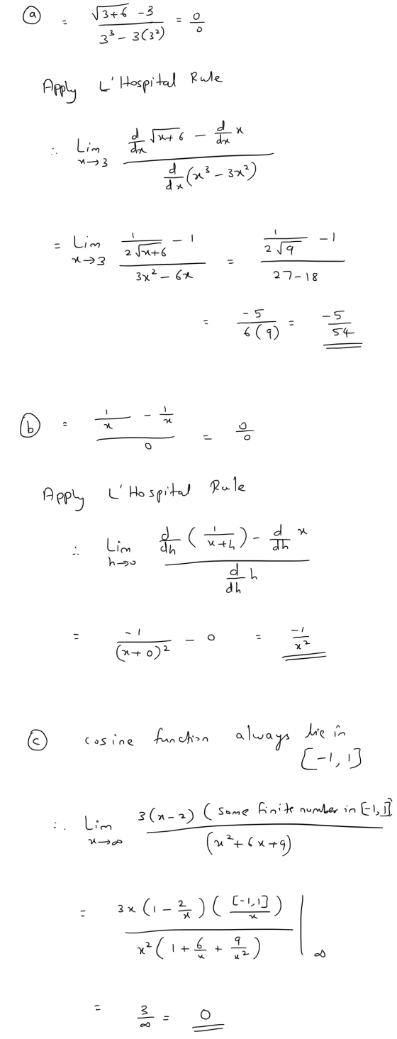 √3+6 -3 33- 3(32) ola Apply LHospital Rule da d Suto dre : . Lim n3 da d dx (27-32) -) aja = avuto Lim 2 Jut6 23 3x² - 6x 27