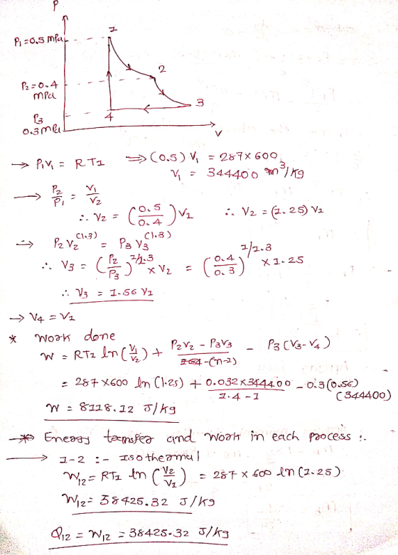 Pi-0.5 mPa . M P2-0.4 | .-- - mpa la 0.3ml L » Pin = RTI >>(0.5) V, = 287X 600 = 344400 ming in V2 = (2.25) V2 - : :. V2 = (0