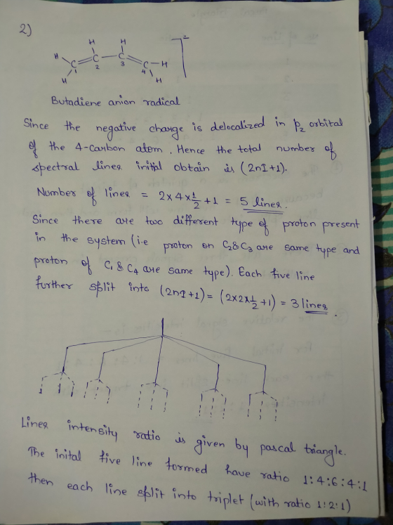 I - w CH 4 H Butadiene anion radical Since the negative charge is delocalized in P₂ orbital of the 4-Carbon atom. Hence the t