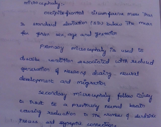 microcephaly of at alle a occipito frontal circumference more Than 3 standard aleviation (SD) below the mean for given sex, a