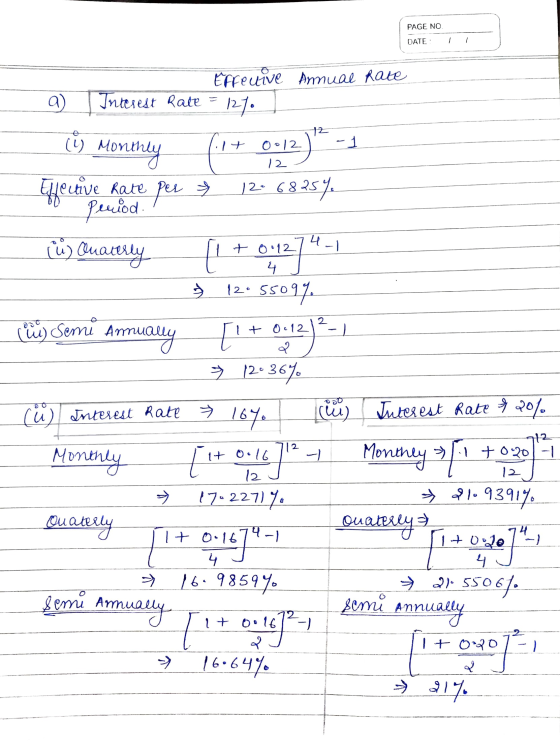 PAGE NO DATE: | 1 Г. 1 - 1 12 fü) Quantity ч-1 12. sso 97- 2 Efreuive Amual Race а) Interest Rate = | |2-1. (1) Morth очі?
