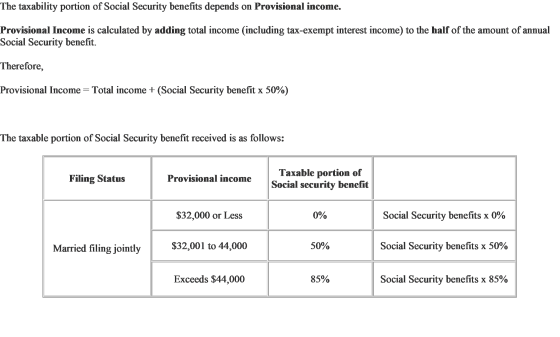 The taxability portion of Social Security benefits depends on Provisional income. Provisional Income is calculated by adding