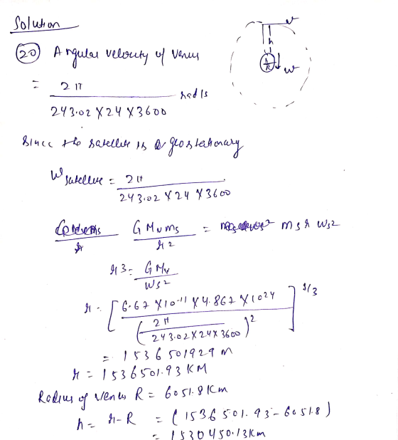 solution (2) A ngular velvity of Venus 17 hadis 29 302 X2 Чx36ъб % Since the satellite is a gro stationary LУ, Satellite a 2