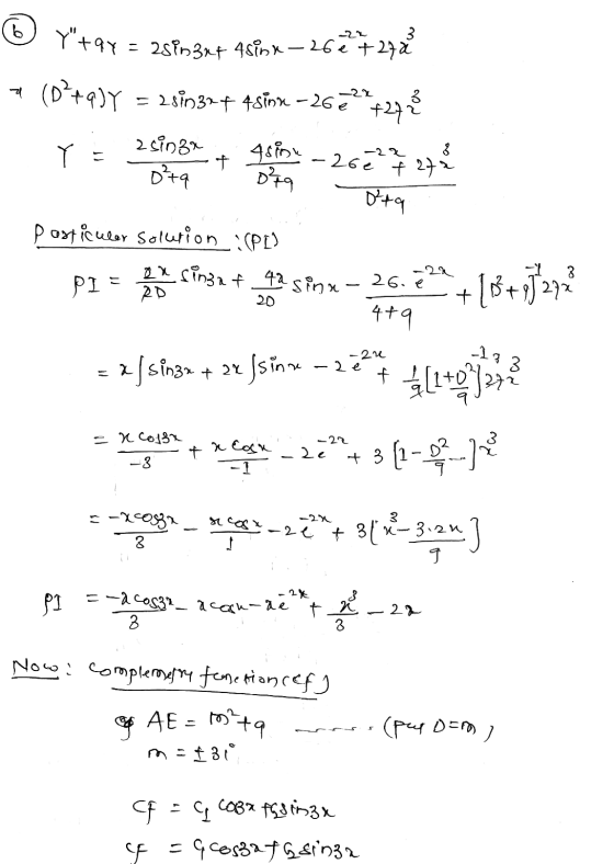 b Ytay 3 zsinart Asinx-260 +278 (0²4937 22 = zsin3xf 4 sink - 26ē +2423 Y = a sinza 454-26277 278 orta Particular solution :