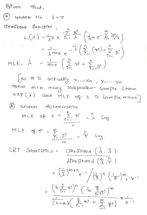 . Given that, @ under Ho, do que Likelihood -(1)-Ime 3* (ime 2,9%) Amin e I ((:+25:) MLE, = min ( x + 3,9) as it is actually