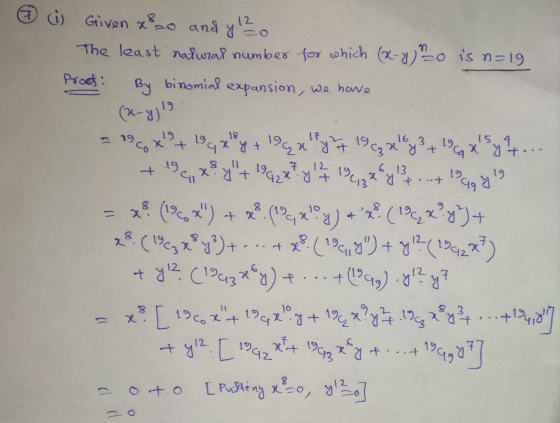 Proof: 19 18 19 kt 15 4 19 ch 6 13 19 Griven 0 and yo The least natural number for which (x-y) #20 is n=19 By binomial expans