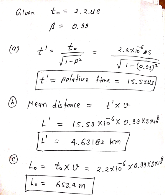 Given to = 2,2415 B = 0.99 (0) t- to - 2.qxoʻos vi-(0.9992 It = Relative time = 15.594) © Mean distance = txo Lz 15.59 x1