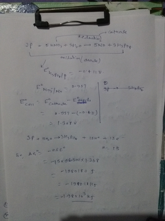 Cafrode Reduction) 3p & 5 HNO3 + 240 5N0 + 3 Hopot oxidation (anode) Hapoole - -0411 V D957 3ks for I NO E No5/No = 0.957 Er